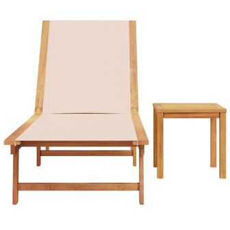 Ligbed met tafel massief acaciahout en textileen cr&egrave;mekleurig