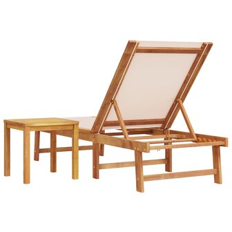Ligbed met tafel massief acaciahout en textileen cr&egrave;mekleurig