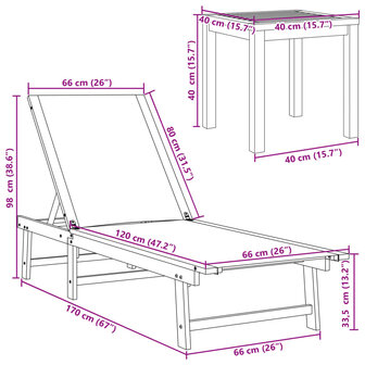 Ligbed met tafel massief acaciahout en textileen cr&egrave;mekleurig