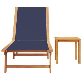 Ligbed met tafel massief acaciahout en textileen blauw