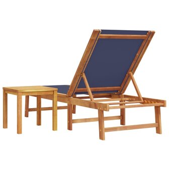 Ligbed met tafel massief acaciahout en textileen blauw