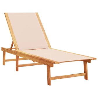 Ligbedden 2 st met tafel massief acaciahout en textileen cr&egrave;me