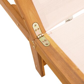 Ligbedden 2 st met tafel massief acaciahout en textileen cr&egrave;me