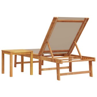 Ligbed met tafel massief acaciahout en textileen taupe