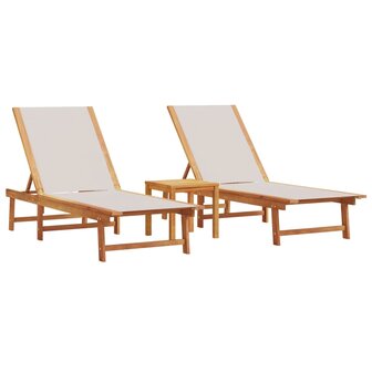 Ligbedden 2 st met tafel massief acaciahout en textileen grijs