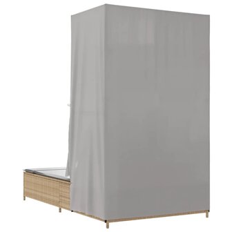 Ligbed tweepersoons met dak en gordijn poly rattan beige