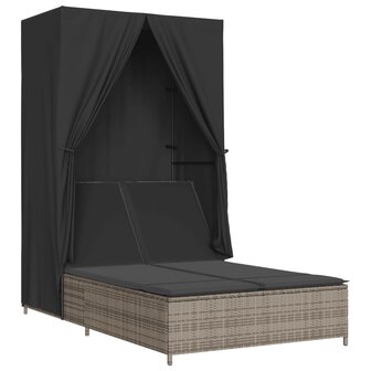 Ligbed tweepersoons met dak en gordijn poly rattan grijs