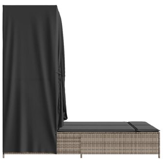 Ligbed tweepersoons met dak en gordijn poly rattan grijs