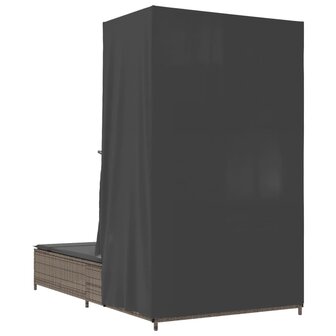 Ligbed tweepersoons met dak en gordijn poly rattan grijs