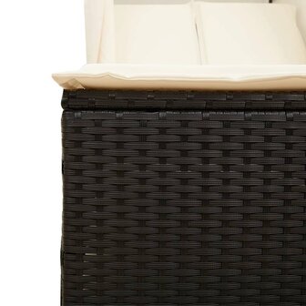 Ligbed tweepersoons met dak en gordijn poly rattan zwart
