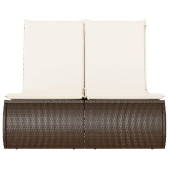 Ligbed 2-persoons met kussens poly rattan bruin