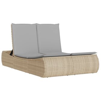 Ligbed 2-persoons met kussens poly rattan beige