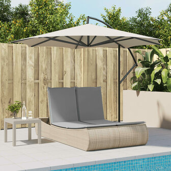 Ligbed 2-persoons met kussens poly rattan beige