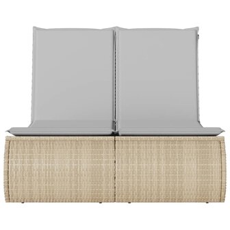Ligbed 2-persoons met kussens poly rattan beige