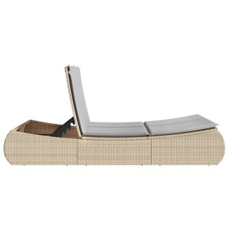 Ligbed 2-persoons met kussens poly rattan beige