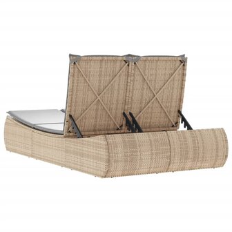 Ligbed 2-persoons met kussens poly rattan beige