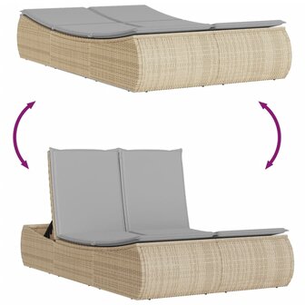 Ligbed 2-persoons met kussens poly rattan beige