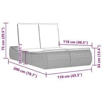 Ligbed 2-persoons met kussens poly rattan beige