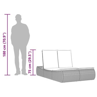 Ligbed 2-persoons met kussens poly rattan beige
