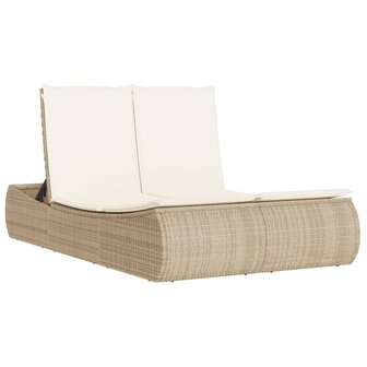 Ligbed 2-persoons met kussens poly rattan beige