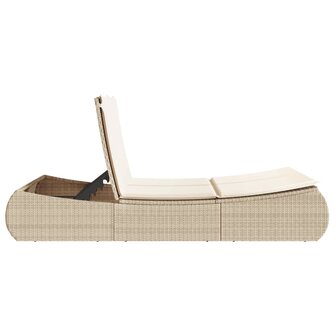 Ligbed 2-persoons met kussens poly rattan beige