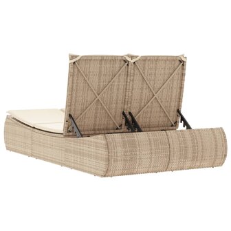 Ligbed 2-persoons met kussens poly rattan beige