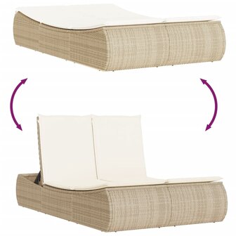 Ligbed 2-persoons met kussens poly rattan beige