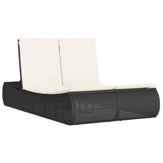 Ligbed 2-persoons met kussens poly rattan zwart
