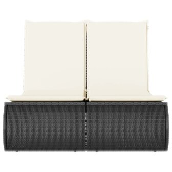 Ligbed 2-persoons met kussens poly rattan zwart