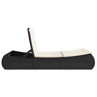 Ligbed 2-persoons met kussens poly rattan zwart