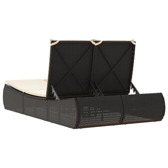 Ligbed 2-persoons met kussens poly rattan zwart