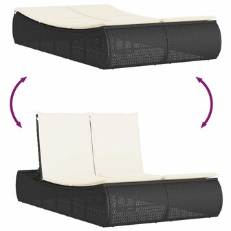 Ligbed 2-persoons met kussens poly rattan zwart