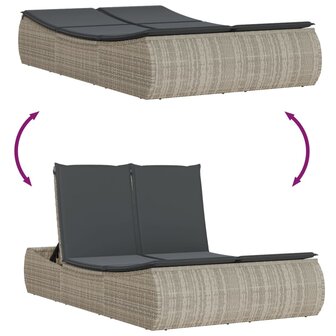 Ligbed 2-persoons met kussens poly rattan lichtgrijs