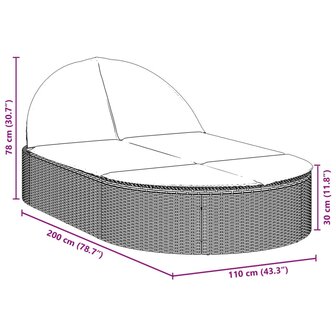 Ligbed 2-persoons met kussens poly rattan beige