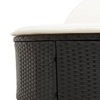 Ligbed 2-persoons met kussens poly rattan zwart
