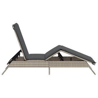 Ligbed met kussen poly rattan lichtgrijs