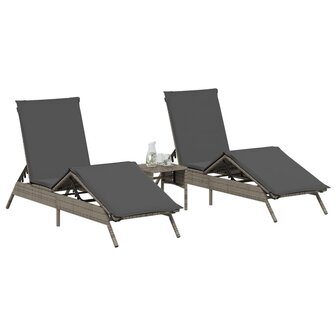 Ligstoelen 2 st met kussens poly rattan grijs