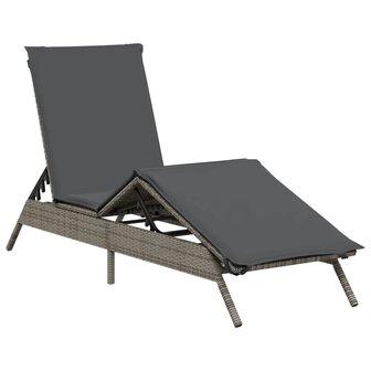 Ligstoelen 2 st met kussens poly rattan grijs