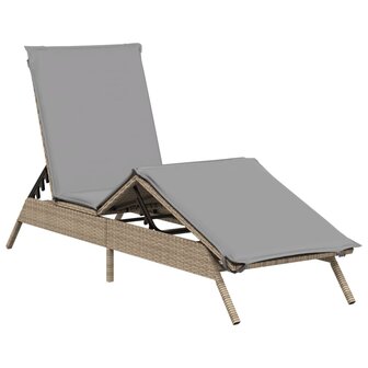 Ligbed met kussen poly rattan beige