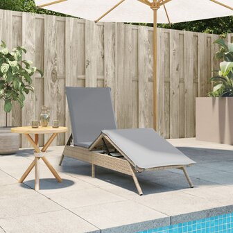 Ligbed met kussen poly rattan beige