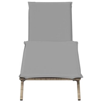 Ligbed met kussen poly rattan beige