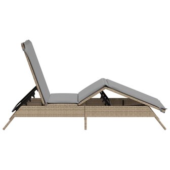 Ligbed met kussen poly rattan beige