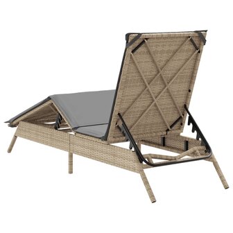 Ligbed met kussen poly rattan beige