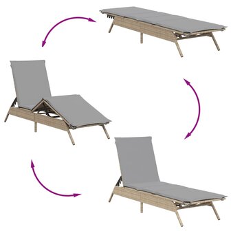 Ligbed met kussen poly rattan beige