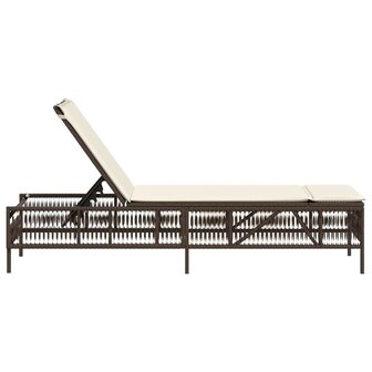 Ligbed met kussen poly rattan bruin