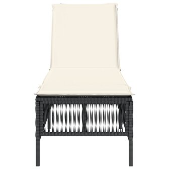 Ligbed met kussen poly rattan zwart