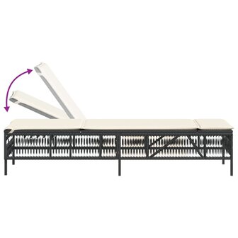 Ligbed met kussen poly rattan zwart