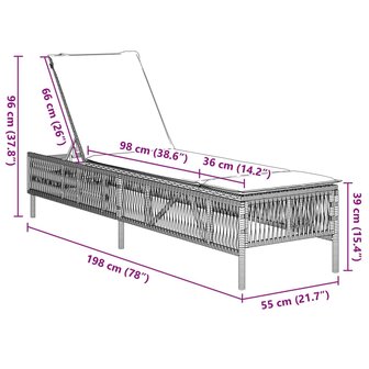 Ligbed met kussen poly rattan zwart