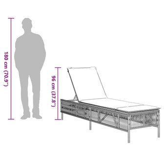 Ligbed met kussen poly rattan zwart