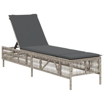 Ligbed met kussen poly rattan lichtgrijs